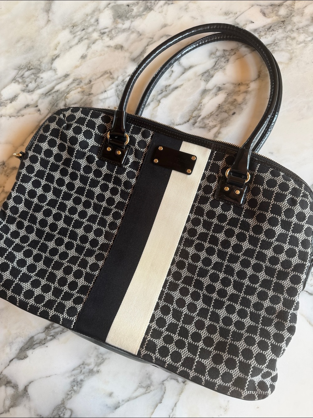 Kate Spade Classic Noel Laptop Tote WKRU1132 Jacquard Patent Leather Work Bag